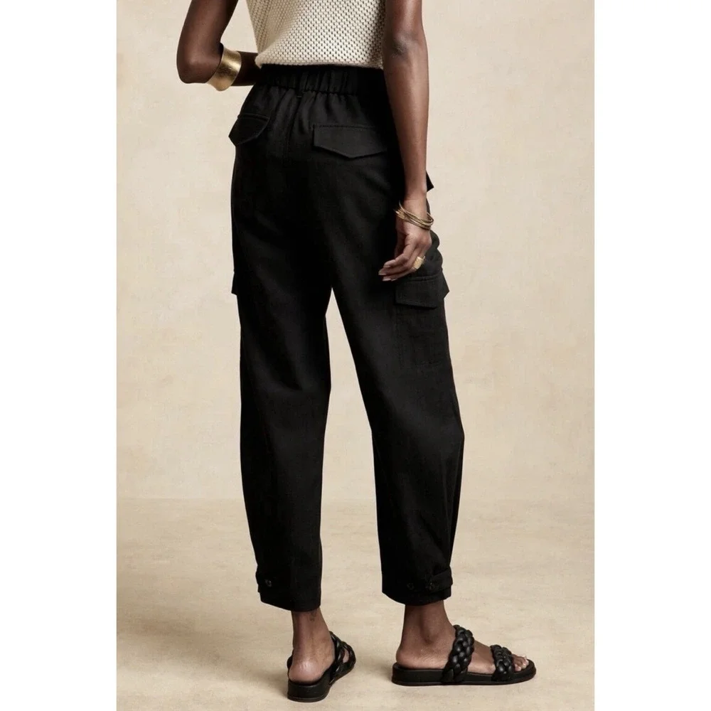 Banana Republic Lyocell Linen Blend‎ Belted Cargo Pants 6L Black RT $110 READ